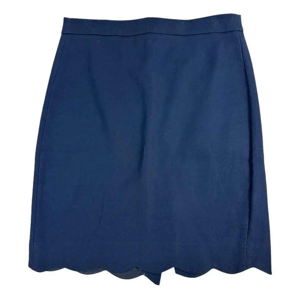 J. Crew Scalloped Pencil Skirt size 2 Dark Blue
